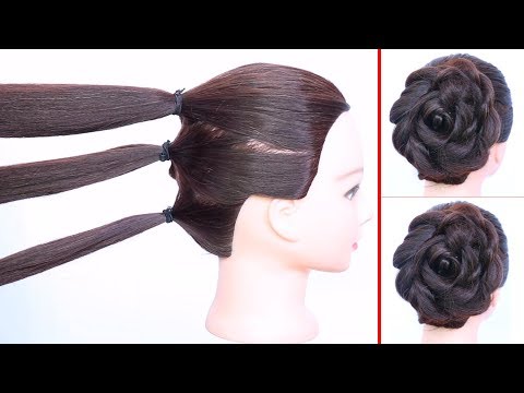new rose bun hairstyle with trick || flower bun || wedding hairstyle || easy hairstyles || hairstyle