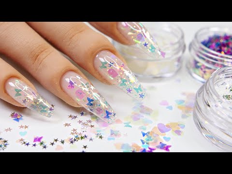 90&#039;s Clear Encapsulated Glitter Nails!